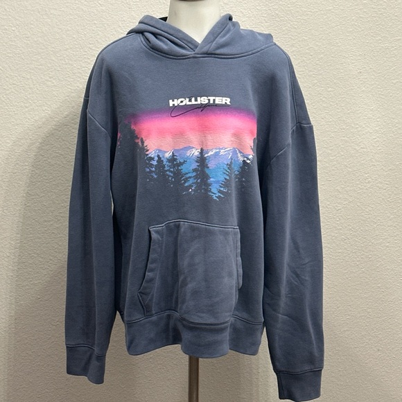 Hollister Other - Hollister Blue Hoodie with Pink and Blue Graphic XL